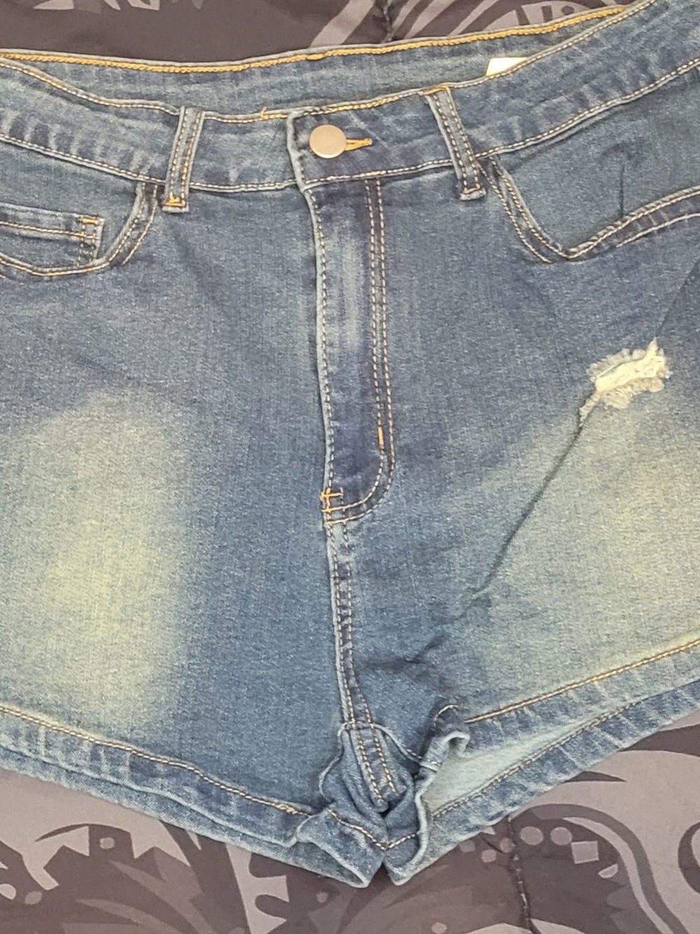 SHEIN Blue Distressed High-Rise Denim Shorts